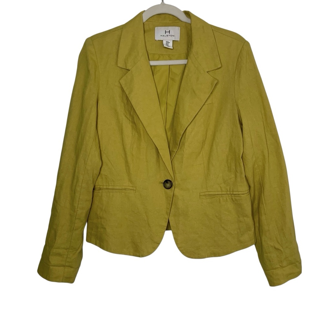 Halston Heritage Womens Medium Mustard Gold/Chartreuse Yellow Linen Blend Blazer
